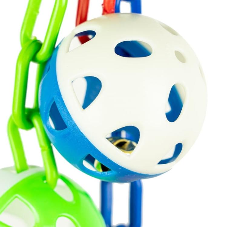 3 piłeczki z grzechotką na kolorowych Łańcuszkach - zabawka dla średnich i dużych papug od ParrotPlanet.pl