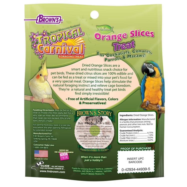 Browns Tropical Carnival Natural Orange Slices Pet Bird Treats - Plastry pomarańczy - naturalna witamina C dla wszystkich papug 21g od ParrotPlanet.pl