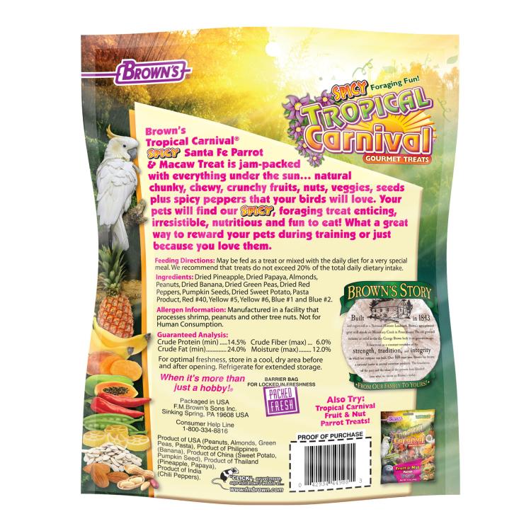 Tropical Carnival Spicy Santa Fe™ Parrot Treat - Mieszanka egzotycznych przysmaków z chrupiącym makaronem, oraz nutą pikanterii z papryczek chili dla dużych papug (żako, amazonka, kakadu, ary) 340g od ParrotPlanet.pl