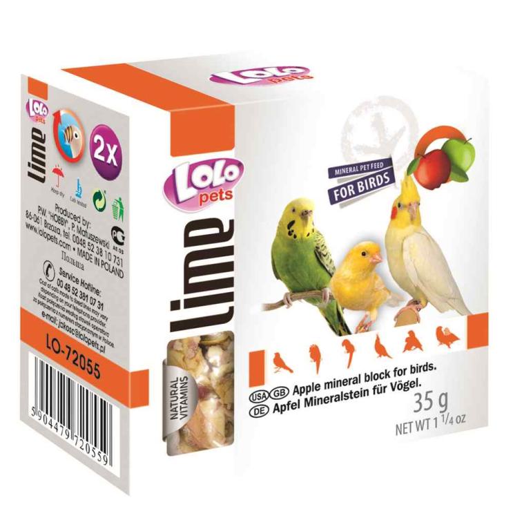 LOLO PETS LOLO LINE - Wapienko Kostka JABŁKOWA wapienna Z MUSZLAMI- dla papug 35g od ParrotPlanet.pl