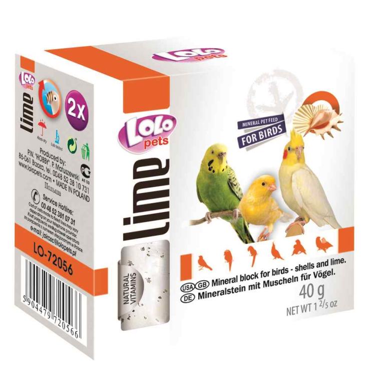 LOLO PETS LOLO LINE - Wapienko Kostka Z MUSZLAMI OSTRYG wapienna - dla papug 40g od ParrotPlanet.pl