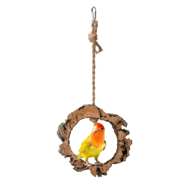 Naturalna huśtawka | Okrąg z Dębu korkowego | Korek na sznurku| dla małych i średnich papug od ParrotPlanet.pl