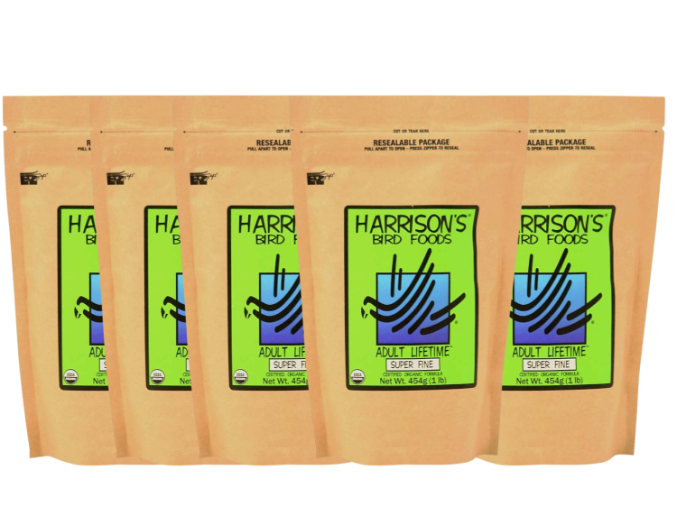 Zestaw 5 szt Harrison`s Adult Lifetime Super Fine Organic Bird Food - Granulat całoroczny drobnoziarnisty - 450g
