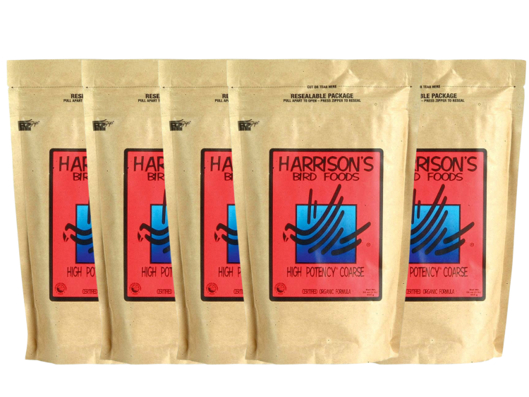 ZESTAW 5 szt Harrison`s High Potency Coarse-Complete Organic Parrot Food - Granulat dla średnich i dużych papug 15% tłuszczu 450g od ParrotPlanet.pl