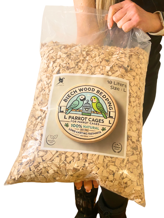 Bukowe Zrębki dla Papug, Rozmiar L – Naturalne i Higieniczne Podłoże do Klatek 10L