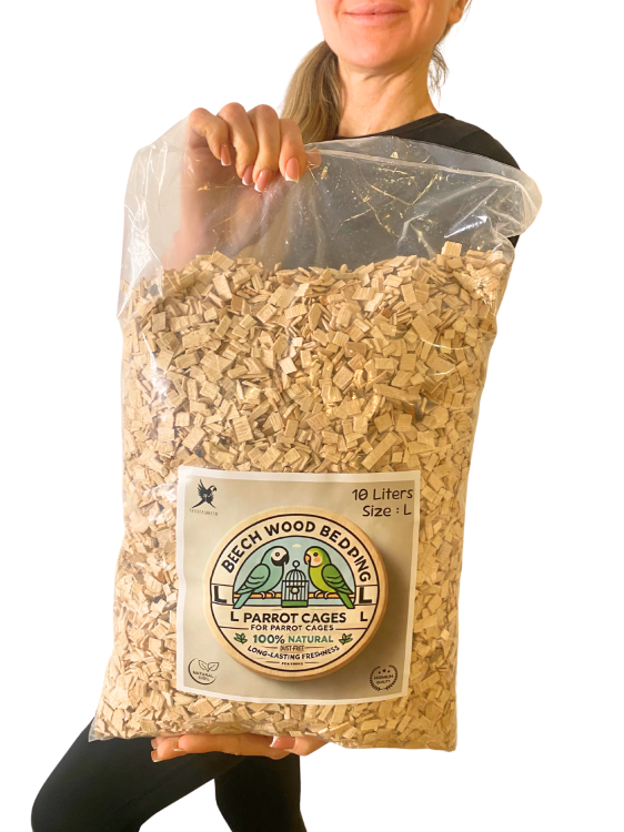 Bukowe Zrębki dla Papug, Rozmiar L – Naturalne i Higieniczne Podłoże do Klatek 10L
