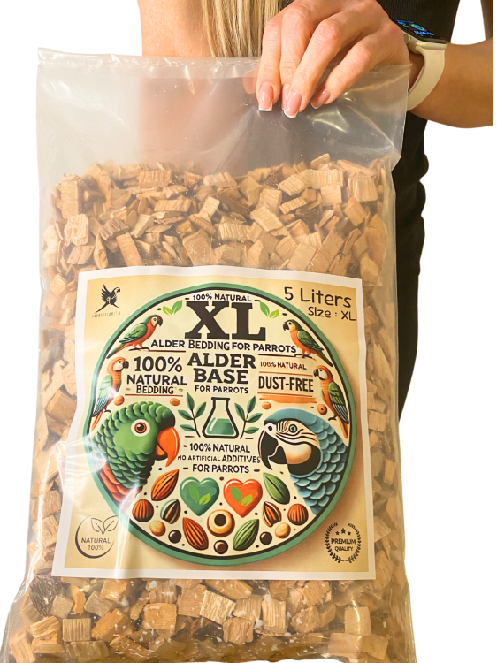 Olchowe Zrębki, Rozmiar XL – Naturalne Podłoże dla Dużych Papug, 5 litrów od ParrotPlanet.pl
