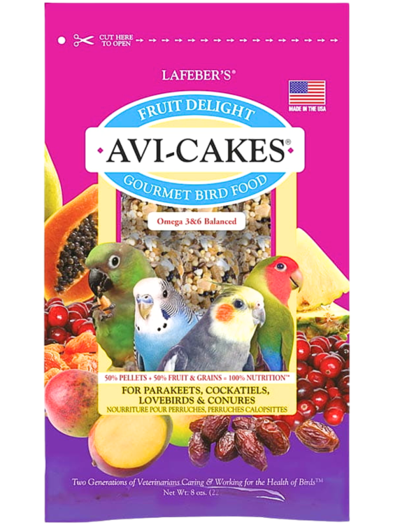Lafeber Avi-Cakes Fruit Delight - Zbilansowany pokarm: owoce + ziarno + granulat w kształcie ciasteczka dla nimf i innych papug 230 g od ParrotPlanet.pl