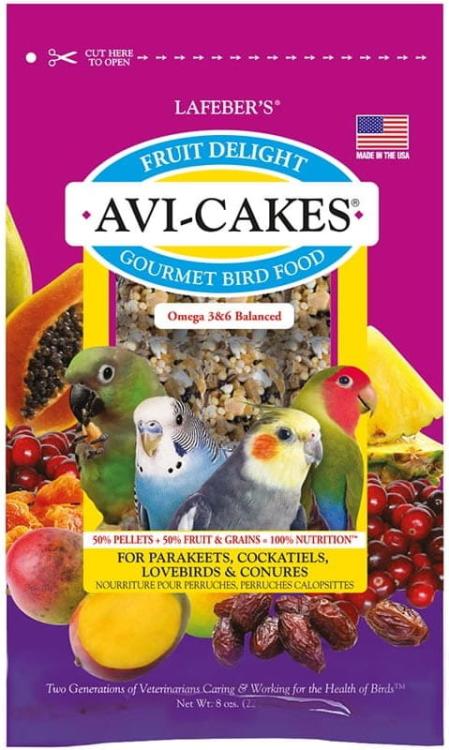 Lafeber Avi-Cakes Fruit Delight - Zbilansowany pokarm: owoce + ziarno + granulat w kształcie ciasteczka dla nimf i innych papug 230 g od ParrotPlanet.pl