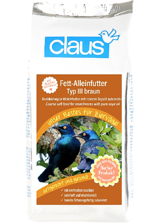 Claus Fett-Alleinfutter typ III - braun - pokarm dla drozdów, szpaków, dzięciołów, kukułek i innych ptaków 500g od ParrotPlanet.pl