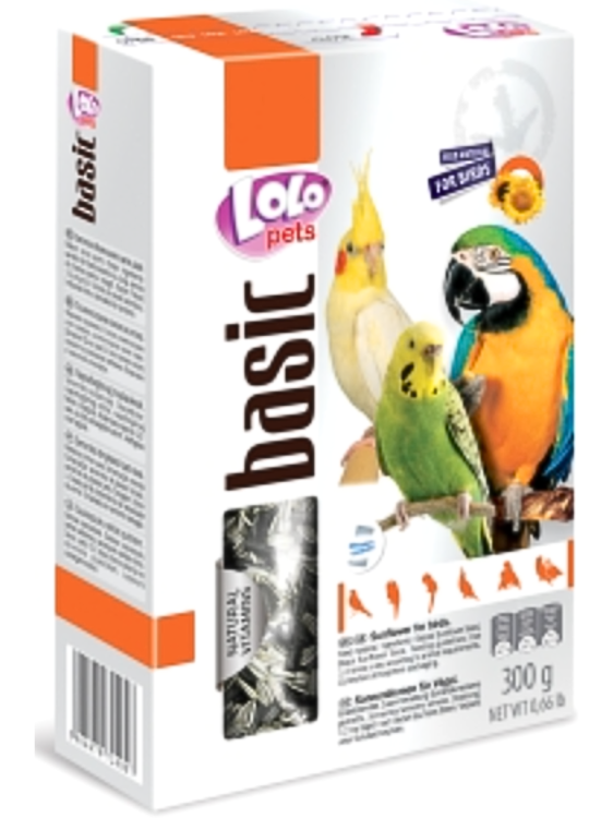 LOLO PETS BASIC - DUŻE Ziarna Słonecznika dla papug 300g od ParrotPlanet.pl