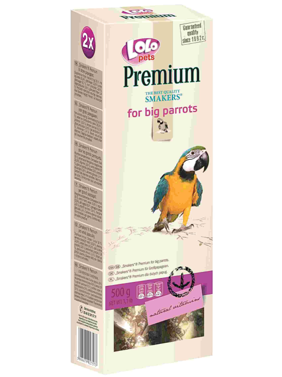 LoLo Pets PREMIUM- SMAKERSY OWOCOWE Z KORĄ CYNAMONOWĄ DLA DUŻYCH PAPUG 0,5 kg  od ParrotPlanet.pl