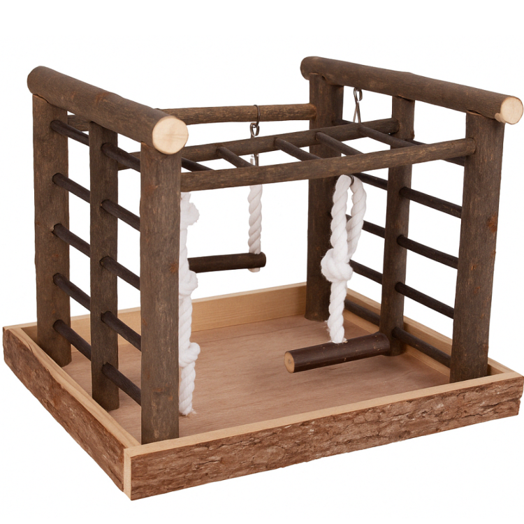 Parrot Activity Hub 36x29x25 cm – Drewniany Plac Zabaw dla Papug | Naturalna Strefa Aktywności od ParrotPlanet.pl