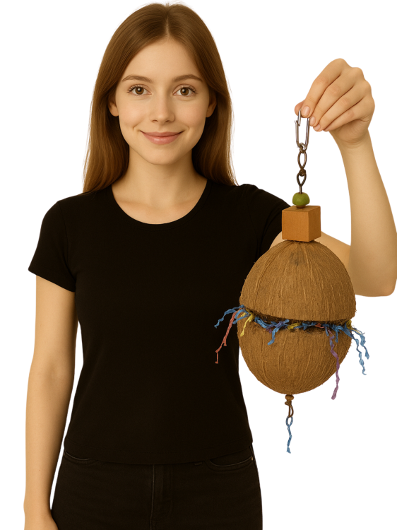 Kokos do żerowania | Naturalna i Bezpieczna zabawka dla papug od ParrotPlanet.pl