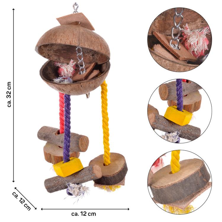 Kokosowa Niespodzianka- zabawka dla średnich i większych papug od ParrotPlanet.pl