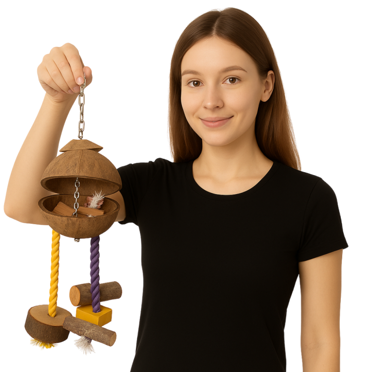 Kokosowa Niespodzianka- zabawka dla średnich i większych papug od ParrotPlanet.pl