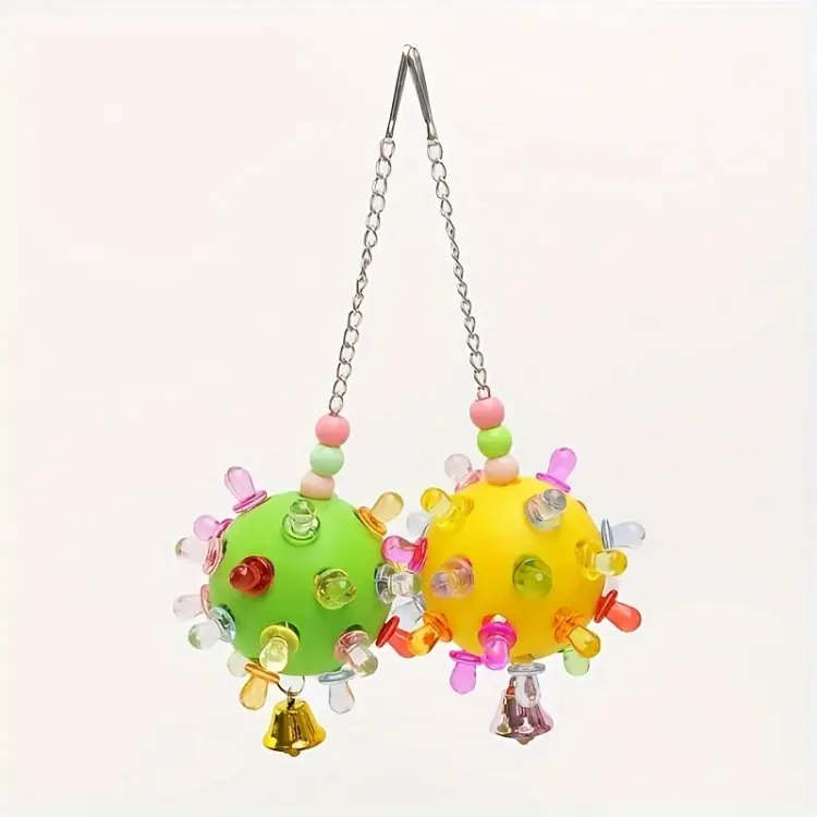 Wiszące Smoczki w piłce L | Kreatywna Zabawka dla dużych i średnich papug | Żółta | Parrot Planet