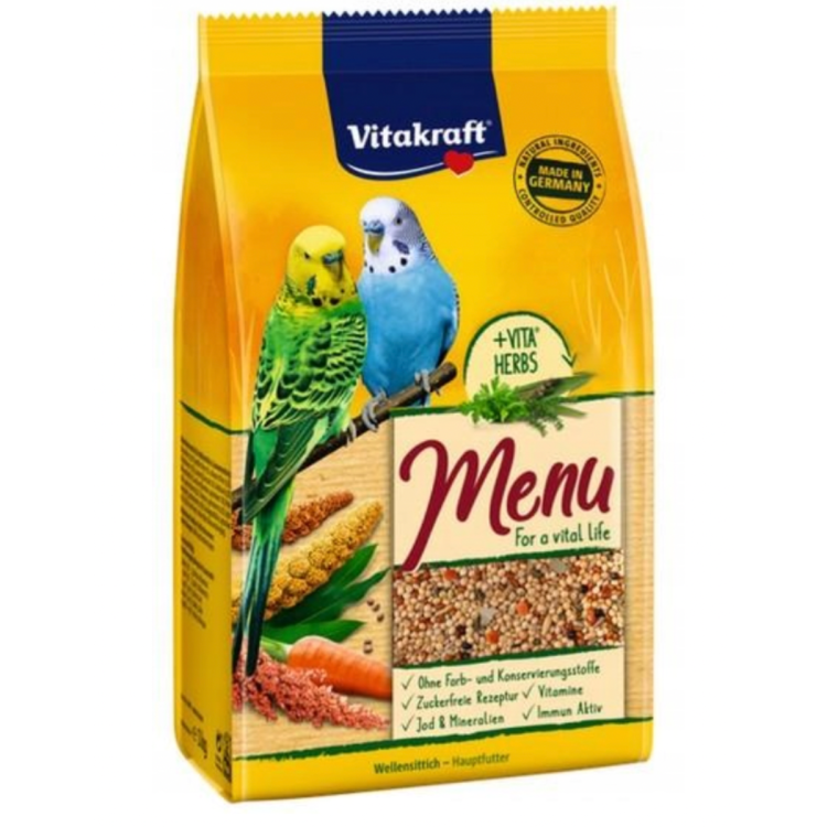 Vitakraft MENU Premium 500 g dla papug falistych – pełnoporcjowa karma z jodem, witaminami i Vital Pellets od ParrotPlanet.pl