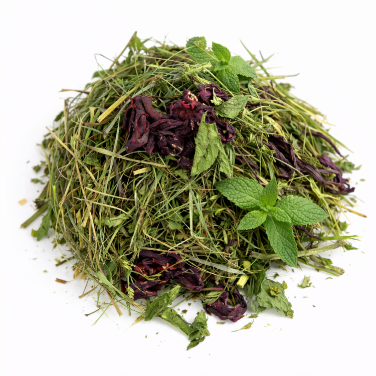 Ziółka z Hibiskusem i Miętą dla gryzoni w tym: królików, kawii domowej (świnek morskich), szynszyli, koszatniczek, chomików, myszy, szczurów, myszoskoczków 500g od ParrotPlanet.pl