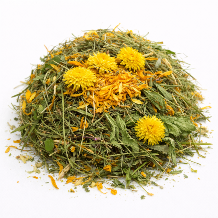 Ziółka z Nagietkiem i Mniszkiem dla gryzoni w tym: królików, kawii domowej (świnek morskich), szynszyli, koszatniczek, chomików, myszy, szczurów, myszoskoczków 150g od ParrotPlanet.pl