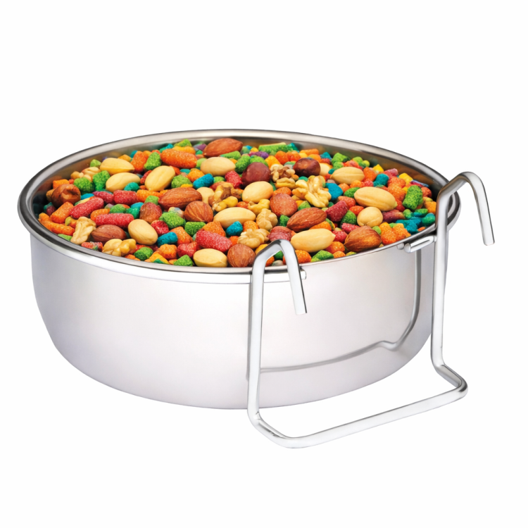 Miseczka metalowa dla papug z chromowanym uchwytem - wieszana - 900ml od ParrotPlanet.pl