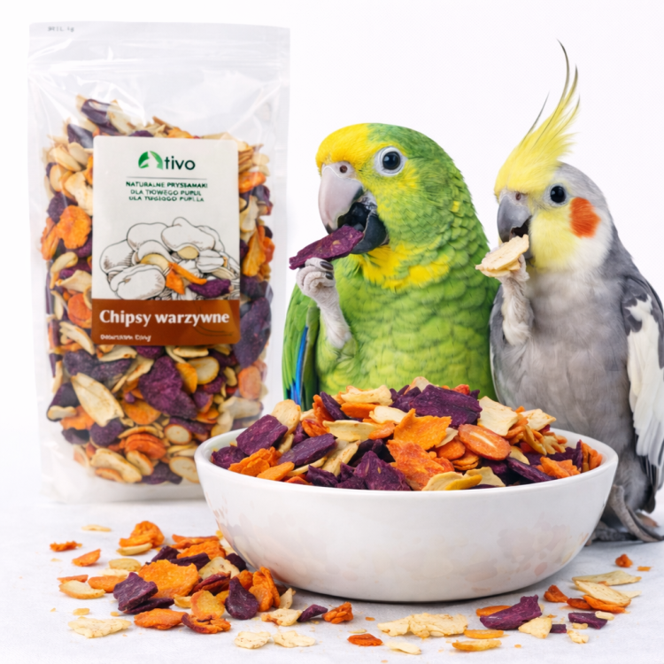 Chipsy warzywne dla papug – naturalna mieszanka suszonych warzyw | 250 g od ParrotPlanet.pl