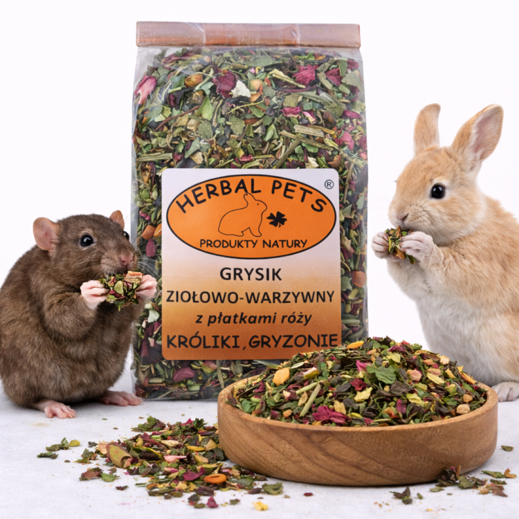 Gryzik Ziołowo-Warzywny z Płatkami Róży dla Królików i Gryzoniów – Naturalna Mieszanka Pełna Smaku i Wartości Odżywczych 100g od ParrotPlanet.pl