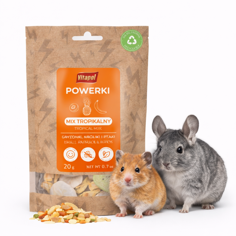Liofilizowana mieszanka owoców tropikalnych dla gryzoni. 100% owoców, bez konserwantów i barwników. 20 g. od ParrotPlanet.pl