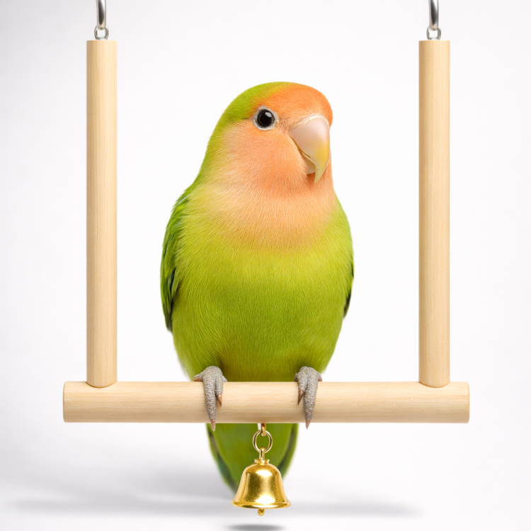 SwingBell - Drewniana Huśtawka z Dzwonkiem dla Ptaków od ParrotPlanet.pl