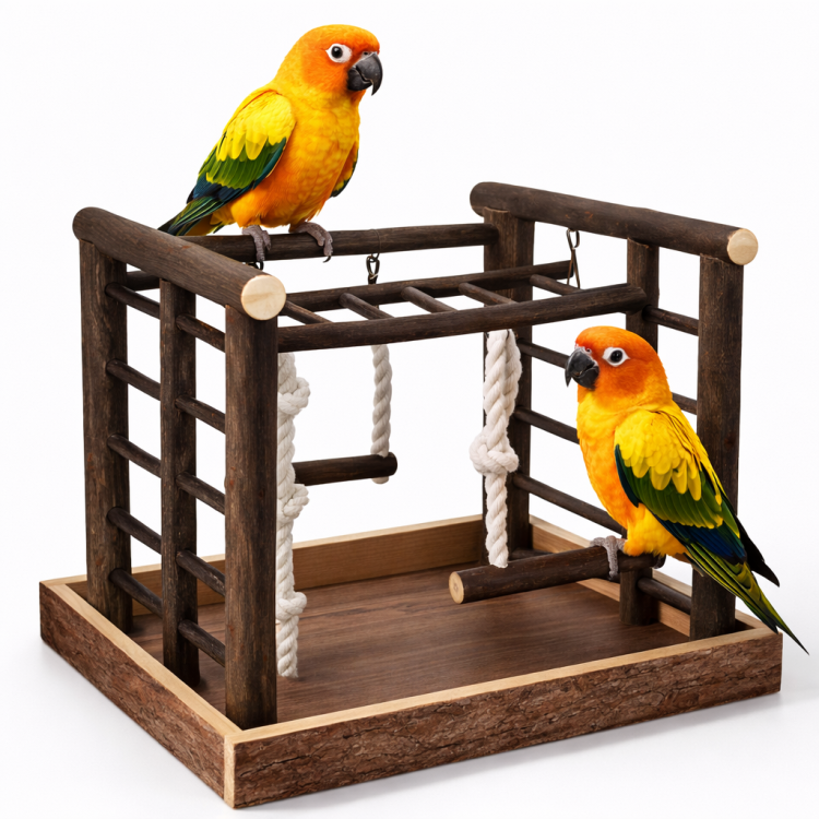 Parrot Activity Hub 36x29x25 cm – Drewniany Plac Zabaw dla Papug | Naturalna Strefa Aktywności od ParrotPlanet.pl