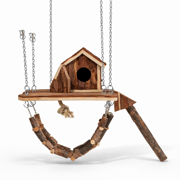 Wieszany plac zabaw dla małych papug od parrotplanet.pl