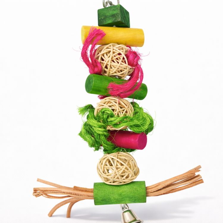 Walce i kule - wisząca drewniana zabawka dla średnich papug