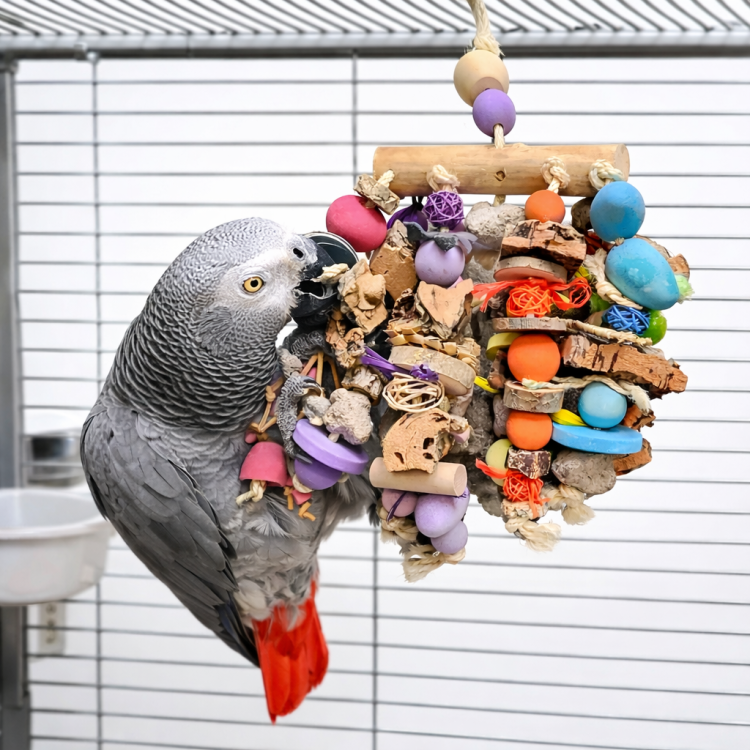 Kolorowa Mozaika Aktywności – Naturalna Zabawka Manipulacyjna dla Papug  od ParrotPlanet.pl