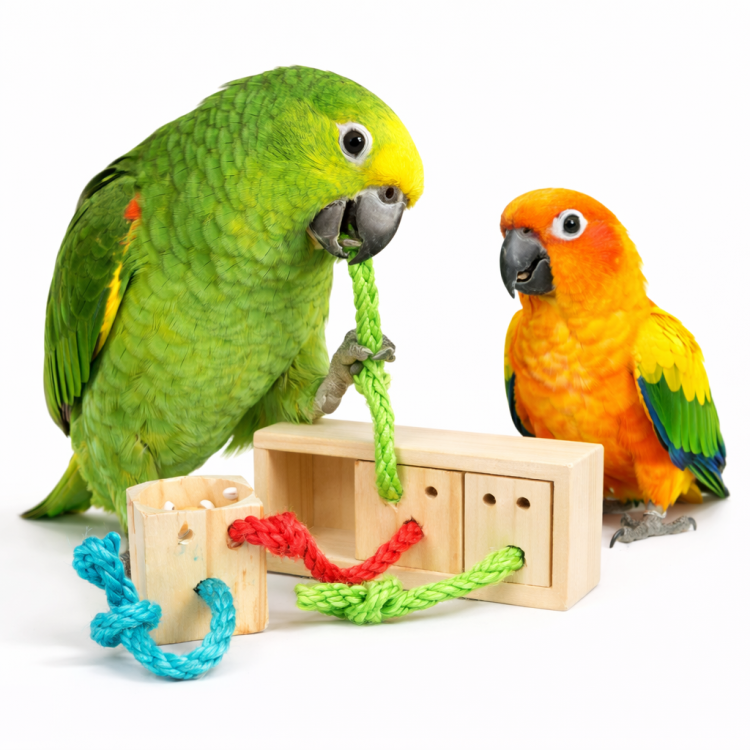 3 papuzie pudełka rozmaitości - zabawka logiczna dla średnich i dużych papug od ParrotPlanet.pl