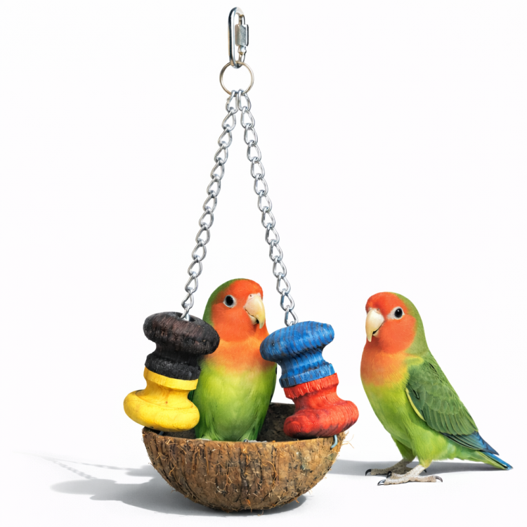 Kokosowy Raj – Naturalna Huśtawka i Karmnik dla Papug od ParrotPlanet.pl