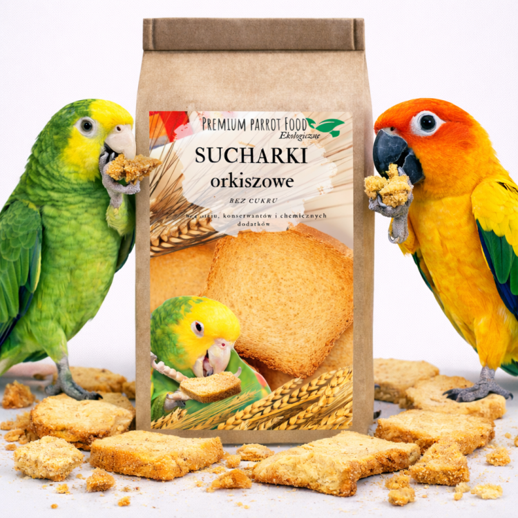 Sucharki Orkiszowe Parrot Breakfast - Papuzie danie śniadaniowe, lub obiadowe na ciepło lub zimno dla wszystkich papug 50g od ParrotPlanet.pl