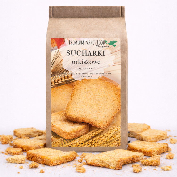 Sucharki Orkiszowe Parrot Breakfast - Papuzie danie śniadaniowe, lub obiadowe na ciepło lub zimno dla wszystkich papug 50g od ParrotPlanet.pl