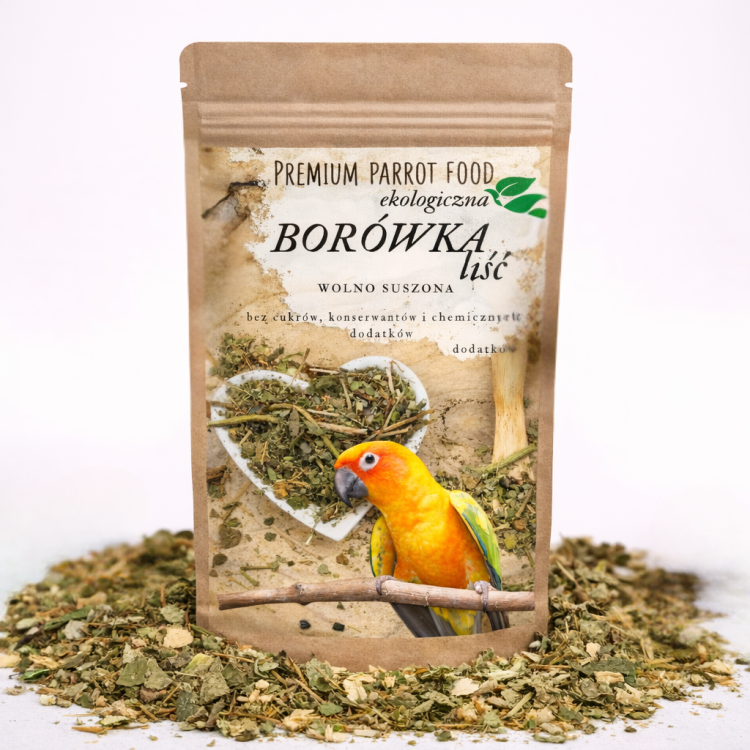 Premium Parrot Food - Ekologiczna Borówka Liść - dla wszystkich papug 50g  od ParrotPlanet.pl