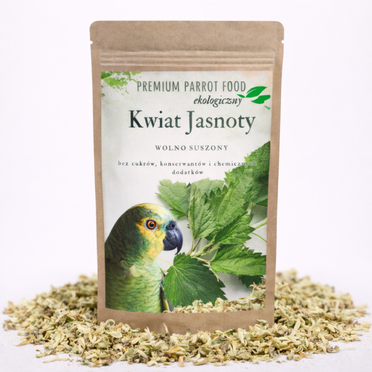 Ekologiczny, Chrupiący Kwiat Jasnoty| Dodatek do pokarmu | Zdrowa przekąska dla wszystkich papug 25g od ParrotPlanet.pl