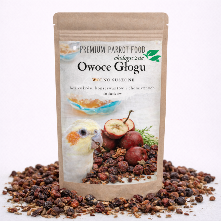 Premium Parrot Food | Ekologiczne owoce głogu | Przekąska lub Zdrowy dodatek do pokarmu dla wszystkich papug 50g od ParrotPlanet.pl