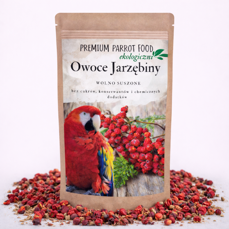 Ekologiczna, Chrupiąca Jarzębina | Przekąska lub Zdrowy dodatek do pokarmu dla wszystkich papug 100g od ParrotPlanet.pl