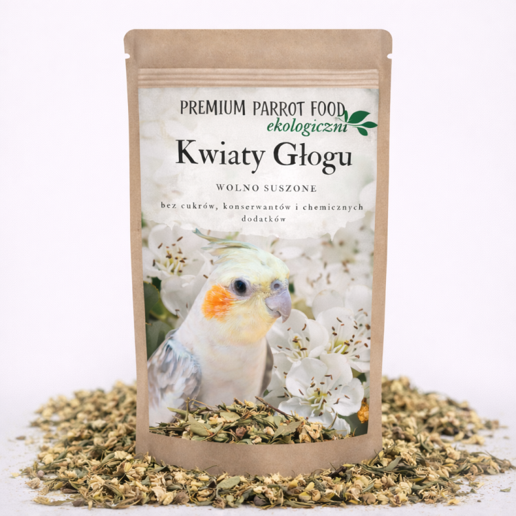 Premium Parrot Food | Ekologiczne kwiaty głogu | Zdrowy Dodatek do pokarmu dla wszystkich papug 50g  od ParrotPlanet.pl