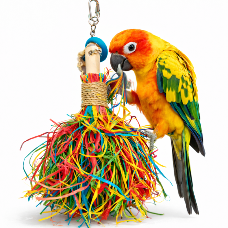 Kolorowy Chaos do Skubania – Naturalna Zabawka Sensoryczna dla Papug od ParrotPlanet.pl