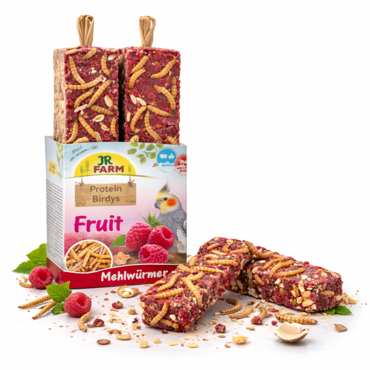 JR FARM Protein-Birdys Fruit Mealworms- Pyszny biszkopt z malinami jabłkiem i mącznikiem dla wszystkich papug  od ParrotPlanet.pl