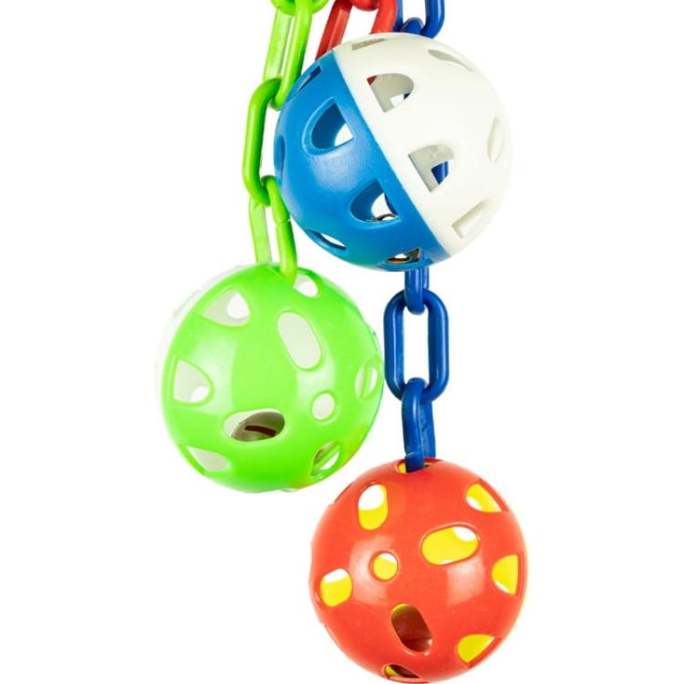 3 piłeczki z grzechotką na kolorowych Łańcuszkach - zabawka dla średnich i dużych papug od ParrotPlanet.pl