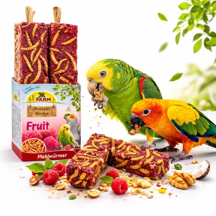 JR FARM Protein-Birdys Fruit Mealworms- Pyszny biszkopt z malinami jabłkiem i mącznikiem dla wszystkich papug  od ParrotPlanet.pl