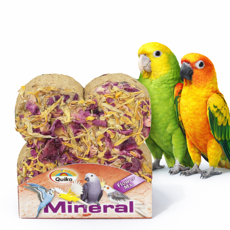 Kostka mineralna z kwiatami i zbożem dla papug naturalne źródło minerałów od ParrotPlanet.pl