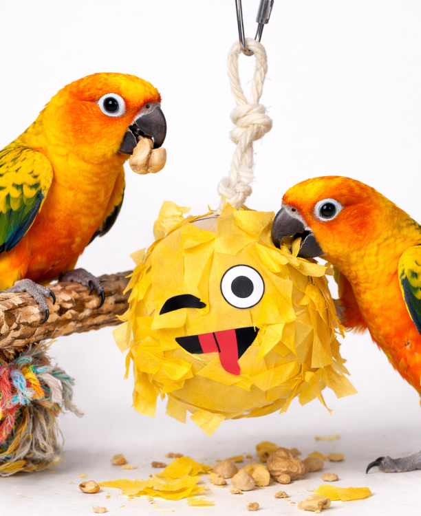 Emoji Piniata – zabawka do żerowania dla średnich papug od ParrotPlanet.pl
