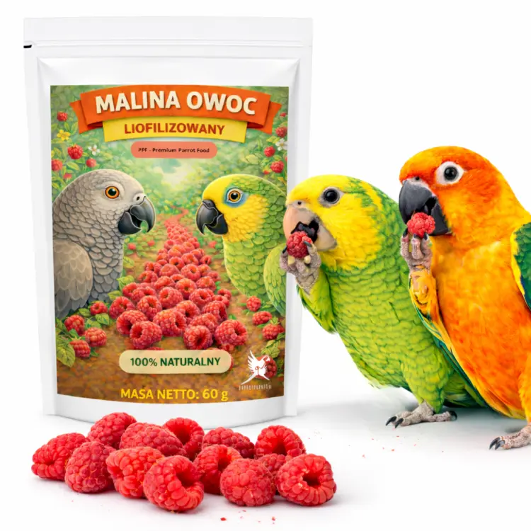 Premium Parrot Food – Healthy Garden Raspberry – Liofilizowana Malina dla wszystkich papug 60g od ParrotPlanet.pl