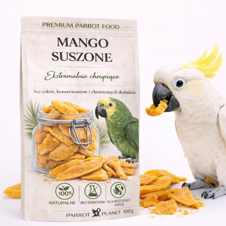 Premium Parrot Food | Naturalnie Suszone Mango | Zdrowa Przekąska dla wszystkich papug 100g  od ParrotPlanet.pl